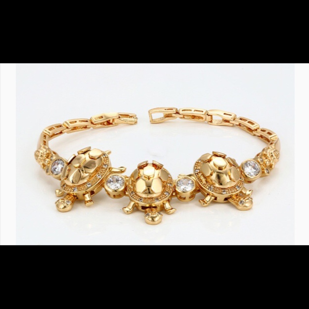 Gold Fashion 3 Turtle Locket Bracelet w/CZs Moving Head Legs Arms